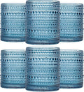 JOVGANK Blue Vintage Hobnail Drinking Glasses Set of 6, Embossed Water Tumbler by JOVGANK