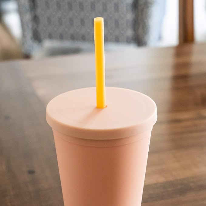 STRATA CUPS 12 Pack - 16 Oz Sunflower Colored Acrylic Tumblers with Lids and Straws, Double Wall Matte Drinking Cups for Travel, DIY Gifts for Parties