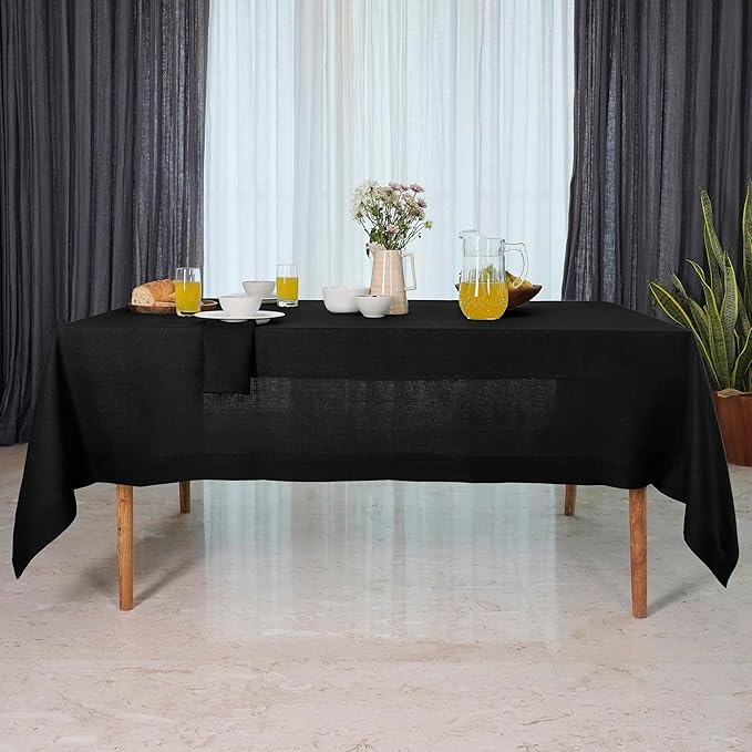 D'Moksha Homes Linen Black Tablecloth 60 x 132 Inch - 100% Pure Linen Rectangular Tablecloth - Machine Washable Table Cloth for Spring, Easter