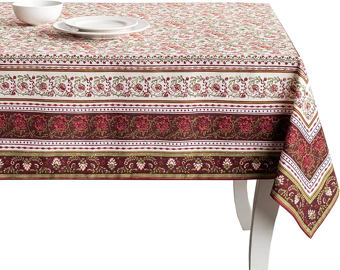 Maison d' Hermine Table Cloth Square Table 100% Cotton 60 x 60 Inches Fall Tablecloth Reusable Everyday Use for Thanksgiving Christmas Decorations Dining Farmhouse Party (Reveillon Au Jardin)
