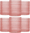 JOVGANK Pink Vintage Hobnail Drinking Glasses Set of 6, Embossed Water Tumbler by JOVGANK