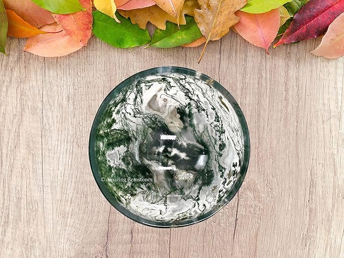Moss Agate Crystal Bowl - 2 Inch Decorative Bowls for Room and Home Decor - Gemstone Healing Crystals for Elegant Display, Positive Energy Balance and Gift