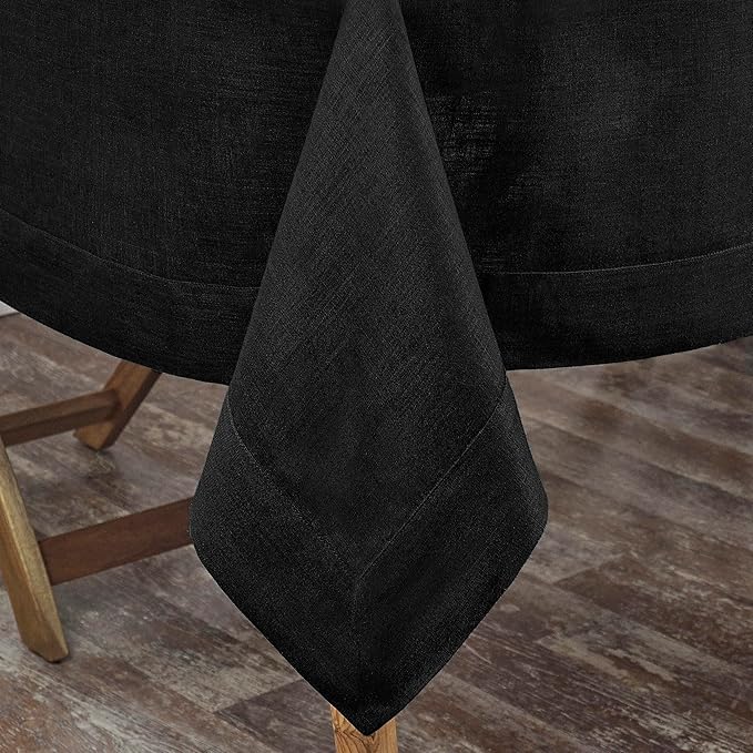 D'Moksha Homes Black Linen Tablecloth 60 x 84 Inch - 100% Pure Linen Table Cloth for Rectangle Tables - Machine Washable Tablecloth for Spring, Easter