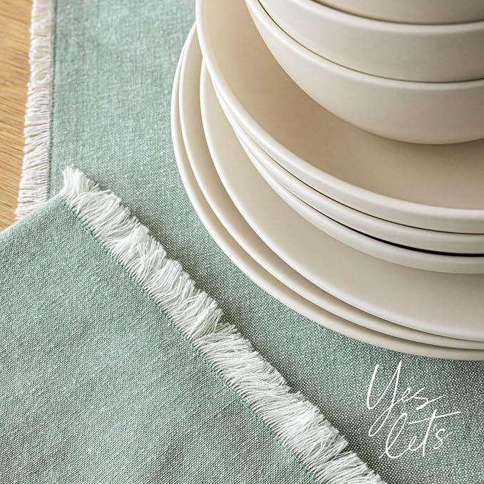 Over&Back 18x90 Woven Frayed Chambray Cotton Table Runner - Image 7