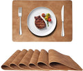 Cowhide Pattern PU Leather Placemats Set of 6 Heat Resistant Kitchen Table Mats, Non-Slip Dining Table Decorations, Double-Sides Waterproof Wipeable Place mats(Camel)