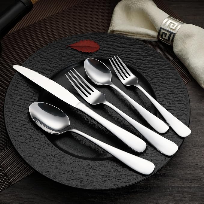 Amazon Basics Silverware Set, Stainless Steel Flatware, Dishwasher Safe - Image 6