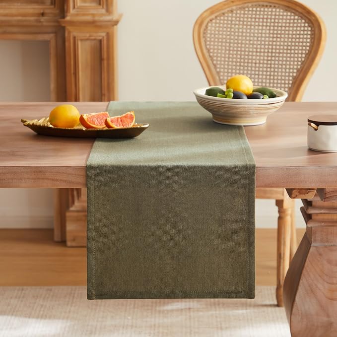 Rustic Cotton Linen Table Runner, 13x60 Inches Olive | Farmhouse Style Linen - Image 4