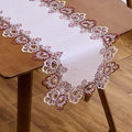 White Burgundy Jacquard Lace Table Runner 72 inches Dresser Scarf | French by Raedan