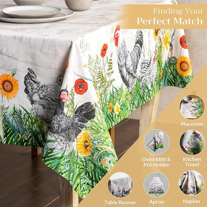Maison d' Hermine Table Cloth Rectangle Table 100% Cotton 60 x 108 Inches Tablecloth Reusable Decorative for Dining Room Farmhouse Home Valentines Day Decorations Spring Summer - Basse Cour