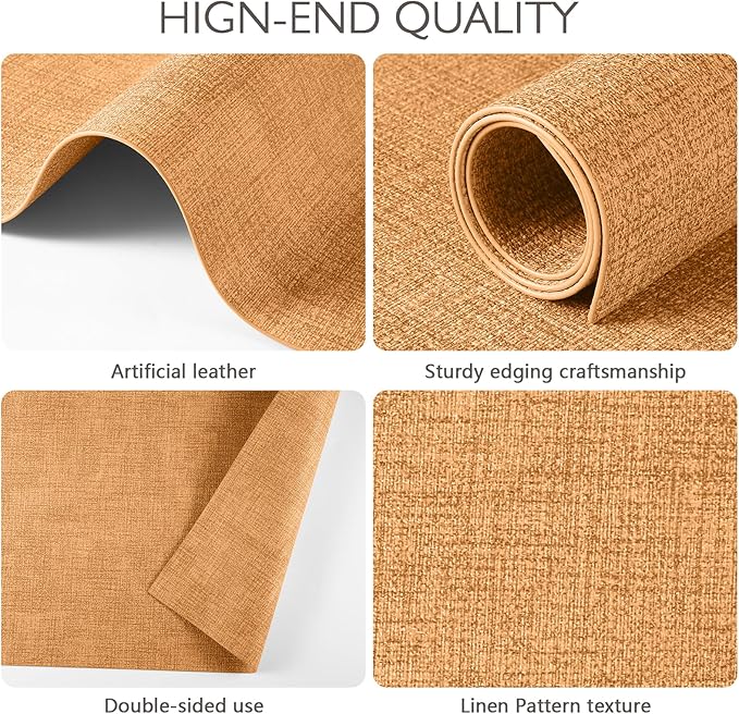 Faux Leather Placemats Set of 8 Washable PU Table mats for Kitchen Table - Heat Resistant, Waterproof, Easy Clean, Anti Slip 11.8" x 17" (Yellow-8 Pack)