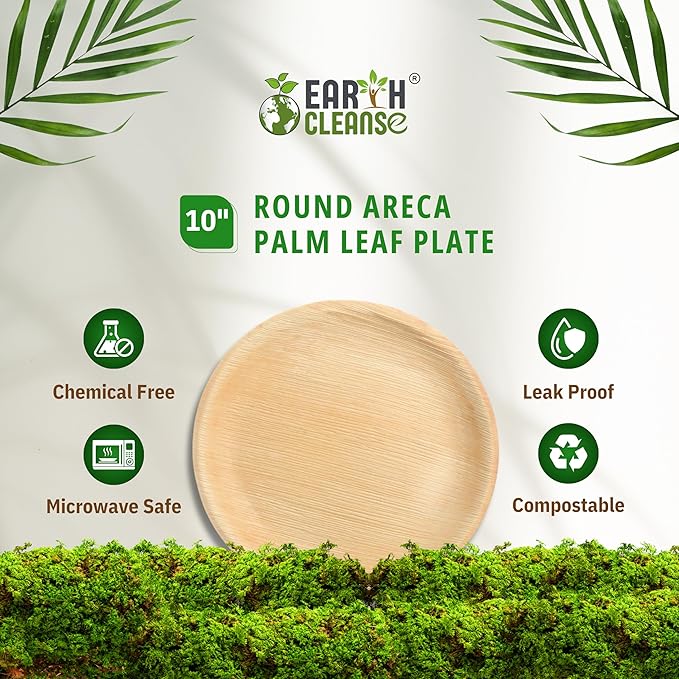 The Palm Dinnerware – Palm Plates 10 Inch Round (25 Pack) | Compostable & Biodegradable | Like Bamboo & Wooden Disposable Plates | Microwave & Oven Safe | Eco-Friendly Party Dinnerware