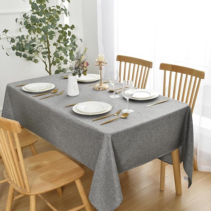 JIUZHEN Rectangle Table Cloth Faux Linen Farmhouse Tablecloth Wrinkle and Stain Resistant Decorative Fabric Table Cover for Kitchen, Dining Room, Parties and Camping, Grey, 60 x 84 Inch