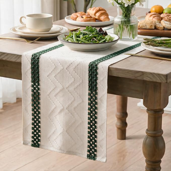 Artoid Mode Forest Green Stripe Woven Rustic Table Runner 12x120 Inch | Holiday - Image 3