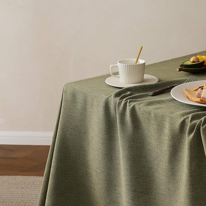 Linen Tablecloth with Tassels, Farmhouse Style GreenTablecloth, Water Resistant Burlap Tablecloths for Round Table, 52 Inch Round Olive