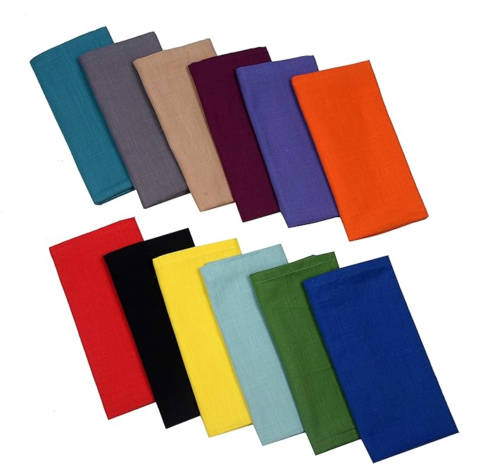 Urban Villa Cloth Napkins Set of 12 20x20 Inches 100% Cotton Napkins Cloth Washable Soft Durable Reusable Absorbent Table Dinner Napkins Cloth for Hotel Lunch Restaurant Weddings Parties-Multi Color