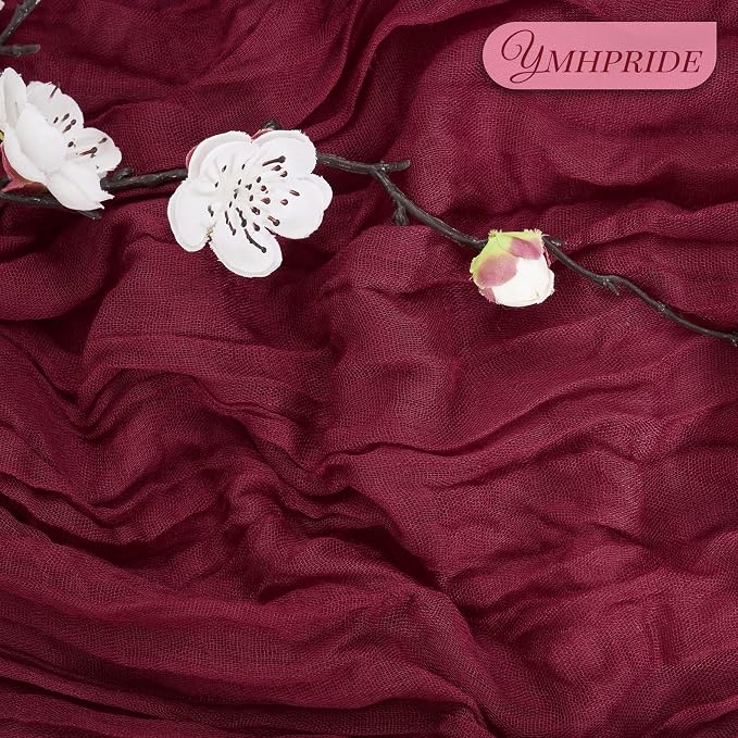 YMHPRIDE 12 Pack Cheesecloth Table Runner 35x120in Burgundy Table Runner | Boho - Image 3