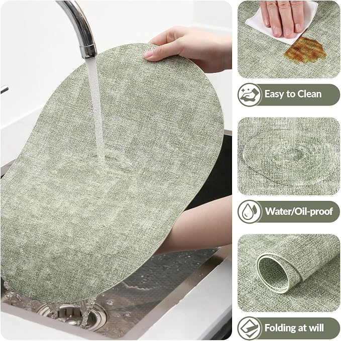 Placemats Set of 8, 11.8 x 17 Inch, Grass Green | Heat Resistant Oval Faux - Image 5