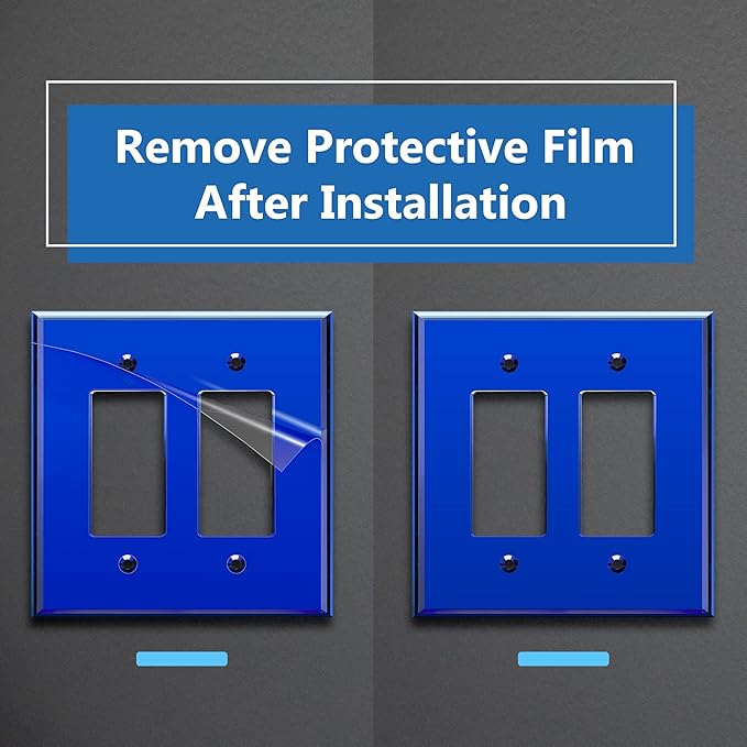 LIDER Double Decorator Wall Plate, Impact Resistant, Mirrored, Plexiglass Dual Outlet Cover or Light Switch Cover, Acrylic, Reflective Finish, Modern, Oversized 2-Gang 5.25" x 5.25", Blue