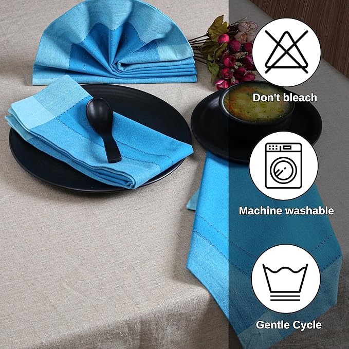 Bedding Craft Cotton Cloth Napkins Set of 12 – 20x20 Blue Multi Double Hemstitched – Machine Washable Dinner Napkins for Weddings, Parties & Father’s Day Celebrations