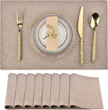 SLKQG Linen-Look Placemats Set of 8, Heat Resistant & Machine Washable Double-Layered Cloth Placemats for Dining Table, Indoor/Outdoor Use, Non-Slip Kitchen Table Mats (8, Natural Linen)