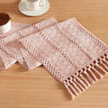 Macrame Style Boho Table Runner, 12x108 Inch Light Pink | Woven Boho Table by ZEEMARTONLINE