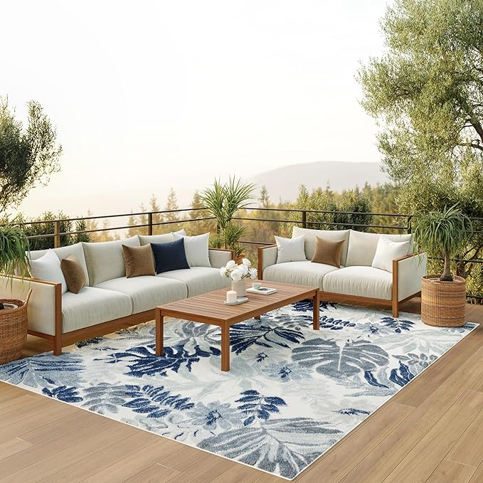 Nourison Home Suncoast Blue 9' x 12' Area Rug - Easy Clean, Non Shedding, Bed Room, Living Room, Dining Room, Kitchen (9' x 12')