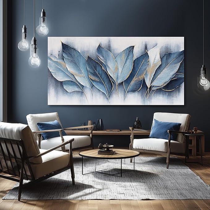 Framed Art Wall Decorations Blue Leaves Canvas Wall Art Abstract Art Modern Artwork For Living Room Bedroom Dining Room Home Office Decor 24"X48"