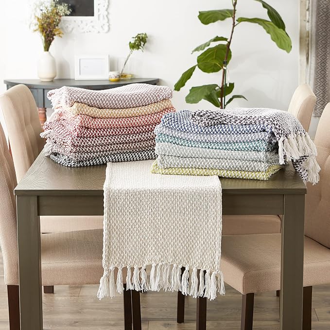 DII Woven Basics Collection 100% Cotton Knit Table Runner, Tango Red - Image 6