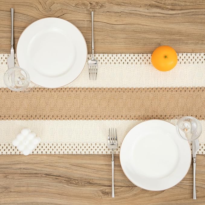 Boho Brown Table Runner, 12x36 Inches | Tassels, Summer Farmhouse, Woven Cotton - Image 2