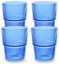 Blue Ribbed Drinking Glasses, 14 fl oz Glass Cups Set of 4 | Aesthetic Style by ElementLabs