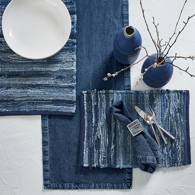 Park Designs Indigo Blue Chindi Table Runner 13" x 36" | Woven Cotton | - Image 2