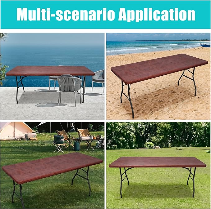 Smiry Rectangle Table Cloth Cover, Waterproof Elastic Fitted Picnic Tablecloth for 4 Foot Tables, Wipeable Flannel Backed Vinyl Tablecloths for Camping, Dining, Outdoor (Reddish Brown, 30" x 48")