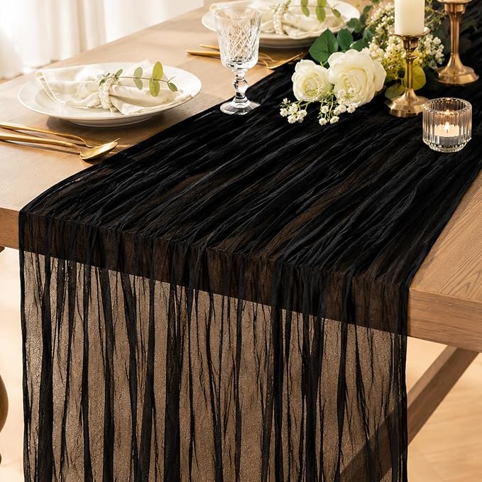 8 Pack Black Cheesecloth Table Runner 120 Inch Boho Wedding Decor | Cheesecloth by Fixwal