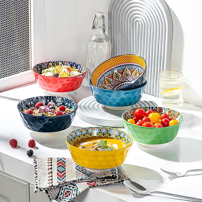 HENXFEN LEAD Ceramic Cereal, Soup Bowls Set of 6-25 Oz Porcelain Serving Bowls - Image 6