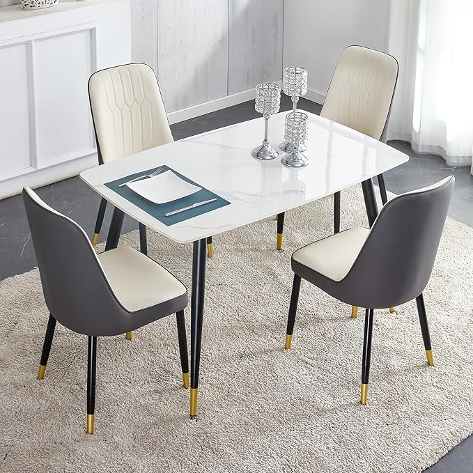 Table and Chairs Set of 4, Dining Room Table Set for 4, Sintered Stone Kitchen Table Top and Modern Chairs Set of 4 for Kitchen Dining Room, Small Space