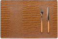 Jovono Faux Leather Placemats Set of 4, Waterproof Heat Resistant Dinner Place Mats for Dining Table, Non-Slip Crocodile Embossed, Brown (17.8x11.8 Inch)