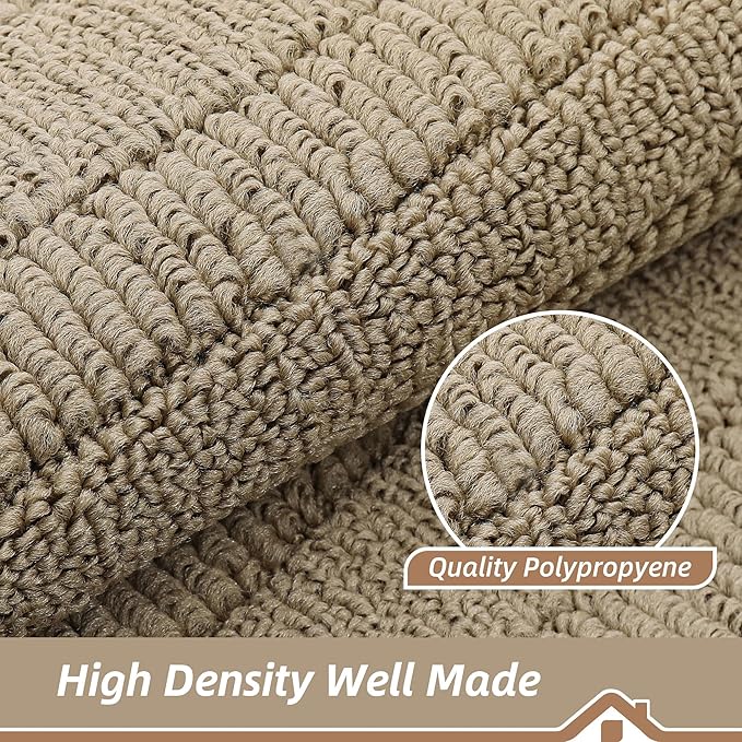 BEQHAUSE 24x40 Inch Kitchen Rug Mat Durable Kitchen Rugs Non-Slip Washable Absorbent Kitchen Mats for Floor Dirt-Resistant Semicircular Kitchen Mat (Beige)