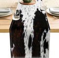 Linen Cow Print Table Runner 13x71 Inch Farmhouse Western Brown Black Cowhide by LXXTK