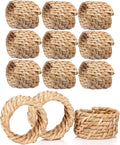 Napkin Rings Set of 12 - Handwoven Rustic Rattan Napkin Holders Table Decor for Dinners, Weddings, Holidays, Parties & Everyday Use - Natural Tan - Serviette Rings (Brown) - ALPHA Living HOME