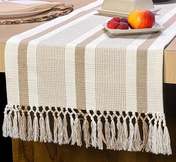 handspun Cotton Ivory & Beige Newport Table Runners, Handwoven Boho Table - Image 2