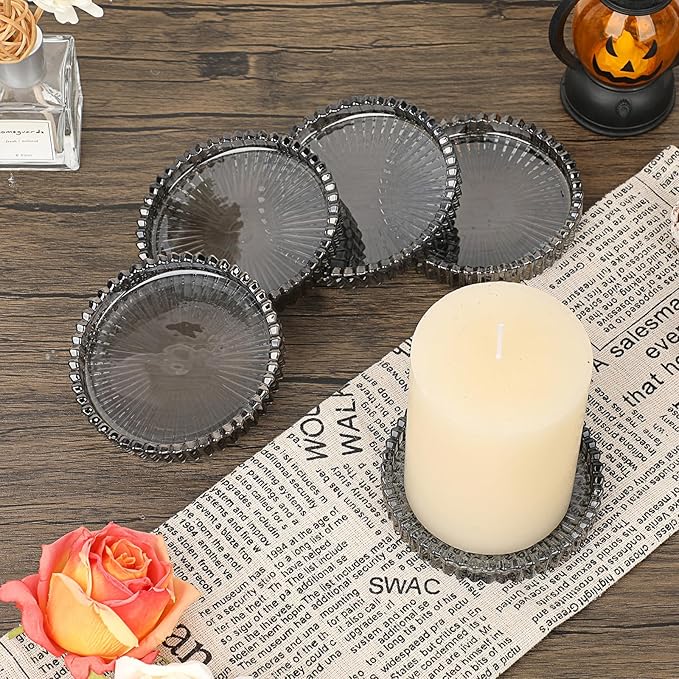 JUXYES 5 Pack Crystal Black Coasters Round Cup Mat, Glass Coasters for Drinks Coffee Tea Wine, Decorative Wine Bottle Coaster, Crystal Drink Coaster for Restaurant bar Kitchen Dining Table