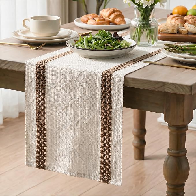 Artoid Mode Coffee Stripe Woven Rustic Table Runner 12x72 Inch | Holiday - Image 3