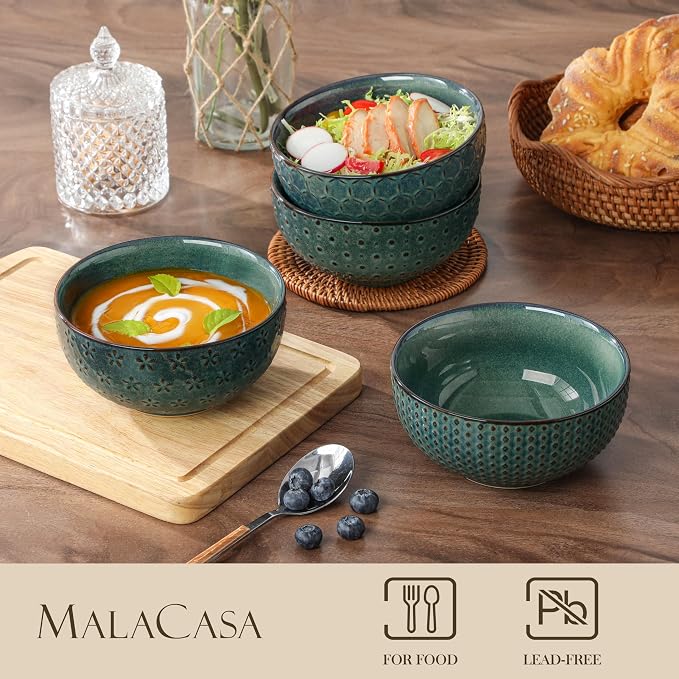 MALACASA Cereal Bowls, 30 Ounce Ceramic Green Soup Bowl - Image 3