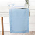 D'Moksha Homes Linen Powder Blue Table Runner 48 Inches - Classic Hemstitch, 100% Pure Linen Coffee Table Runner 14 x 48 Inch Ideal for Dresser Tables - Spring, Easter