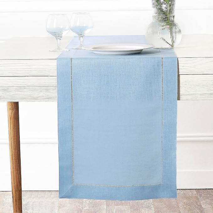 D'Moksha Homes Linen Powder Blue Table Runner 84 Inches Long by DMokshaHomes