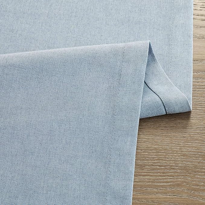 Basic Linen Style Table Runner, 14x90 Inch Chambray Blue | Mitered Corner Design - Image 6