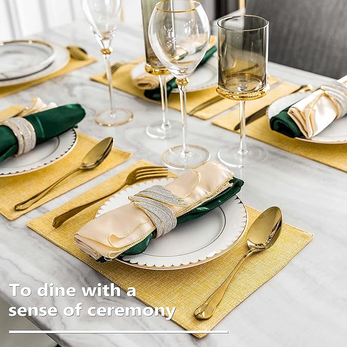 Home Brilliant Cloth Placemats Set of 8 Linen Placemat Washable Heat Resistant Dining Table Place Mats for Kitchen Table Holiday Dinner Fall Winter Decoration, Yellow