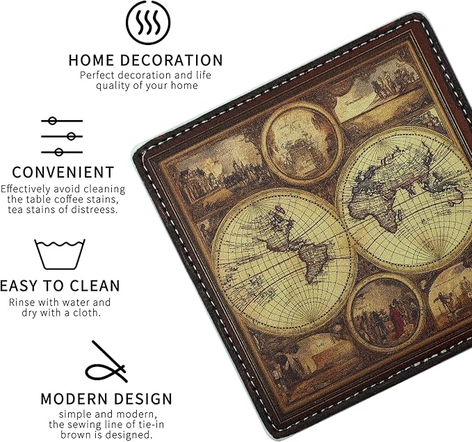 Marble Coasters Square Leather Drinks Coaster Set - Image 3