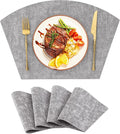 Homaxy Round Table Placemats Set of 4, Washable Wedge Shaped Faux Leather Table Mats, Wipeable Kitchen Dinner Place Mats for Indoor Outdoor, Light Grey