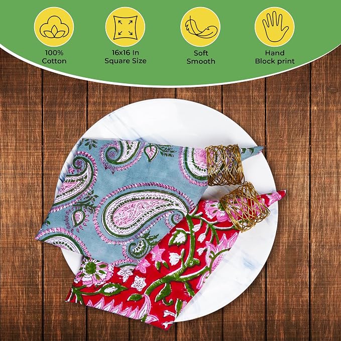 DIYANAIMPEX 10 Pc Cotton Cloth Napkins Hand Block Print Hand Made Size 16x16 - Image 5